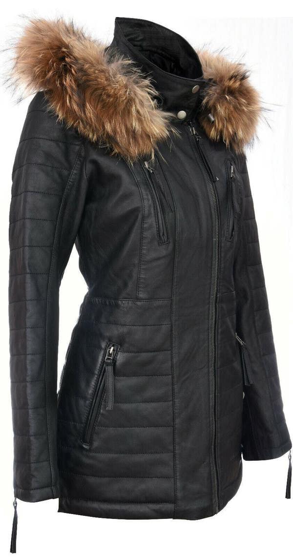 Infinity Leather Womens Quilted Leather Parka Jacket-Curitiba