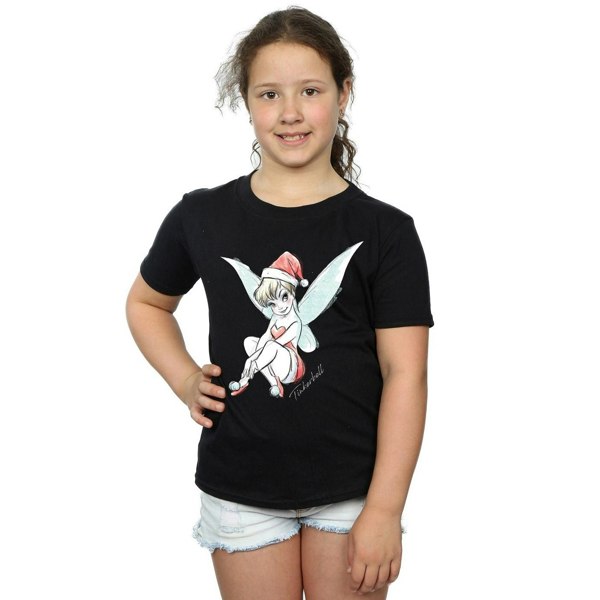 Disney Girls Tinkerbell Christmas Fairy Cotton T-Shirt - Black