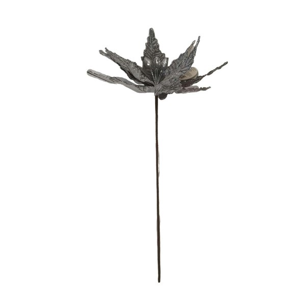 Samuel Alexander 50cm Silver Velvet Poinsettia Stem with Glitter Christmas Decoration