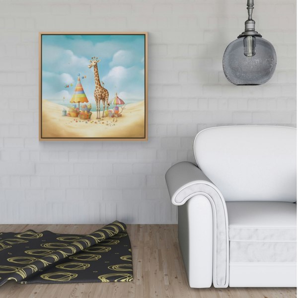 Warren Reed Giraffe On A Beach Holiday Framed Canvas