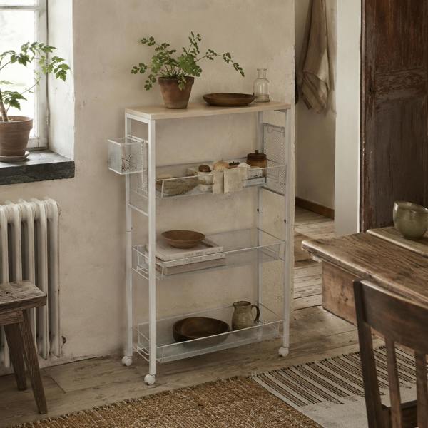 Wyld Haus Else Lune Metal White 3 Tier Kitchen Cart With Steel Wire Baskets
