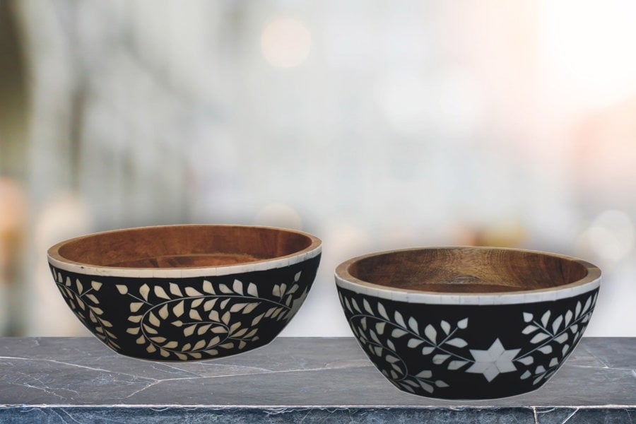 Artisan Furniture Floral Resin Inlay Bowl Set