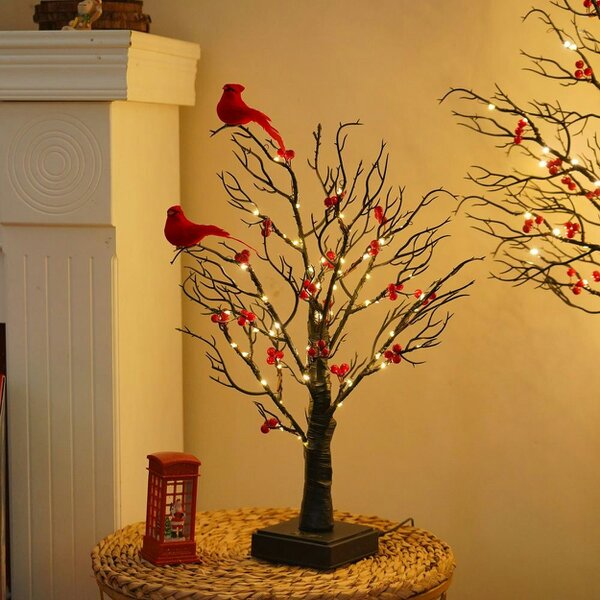 smartbies 60 LED Pre-Lit Birch Twig Tree with Birds & 10 Piece Christmas Pendant Set