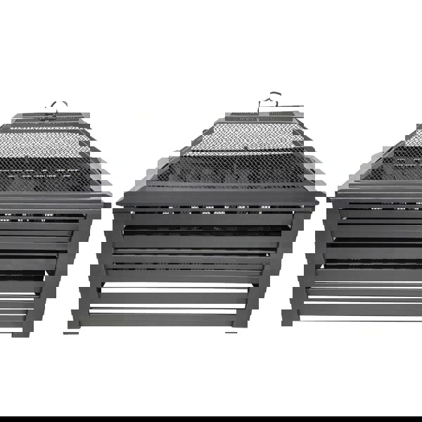 89cm Square Black Fire Pit Wood Burner & Cover Set - Outdoor Garden Heater Mesh - LoopsDirect