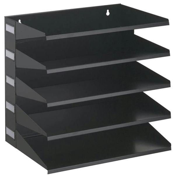 Durable 5 Compartment Labelled Metal Document Filing Letter Tray | A4 Black