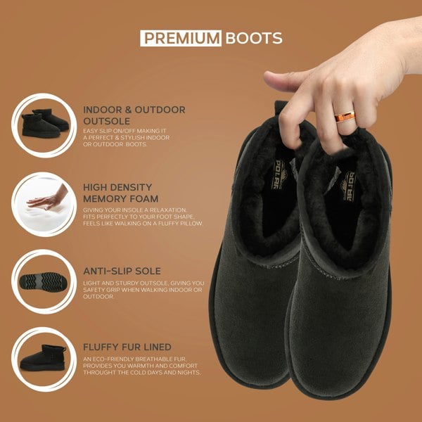 VIVA Women's Faux Fur Lined Platform Boot Slippers Memory Foam Rubber Sole