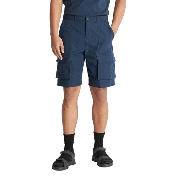 Timberland Mens Water Repellent Leather Badge Relaxed Fit Cargo Shorts - Navy - 