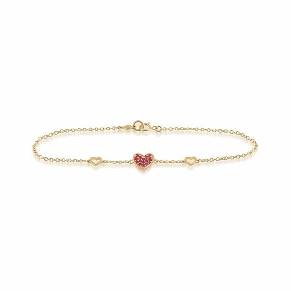 Love You More Ruby Heart Bracelet in 9ct Yellow Gold - Gemondo