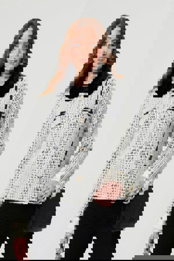 Black | Checked Faux Fur Long Sleeve Jacket
