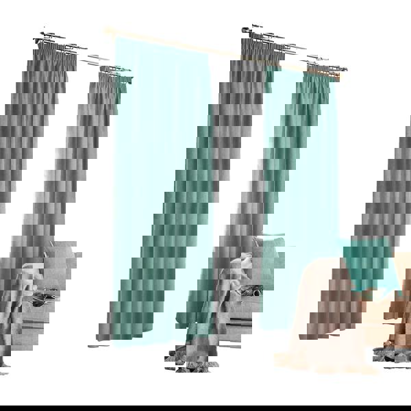 Furn Harrison Pencil Pleat Faux Wool Curtains (Pair) - Marine Blue