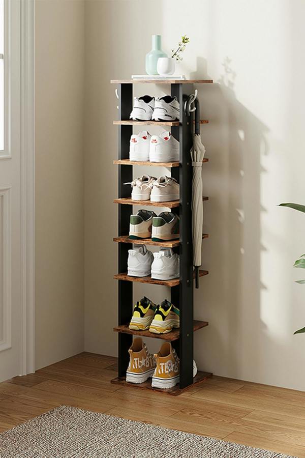 Living and Home 8-Tier Shoe Rack with Hooks for Entryway