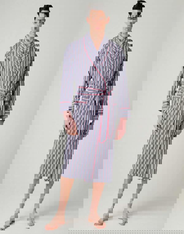 British Boxers Men's Crisp Cotton Dressing Gown – Red Pop Stripe