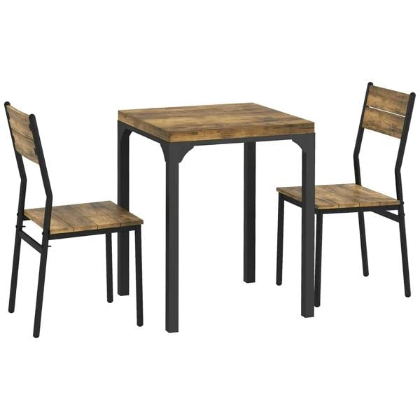 Rustic brown dining table with two chairs, three-piece compact dining set