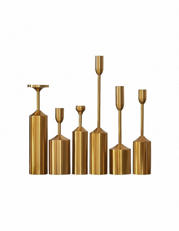ANYHOUZ 6pc Luxury Gold Metal Candle Holder Tabletop Home Decor Modern Art Living Room Display House Decorative Crafts Metal Ornaments