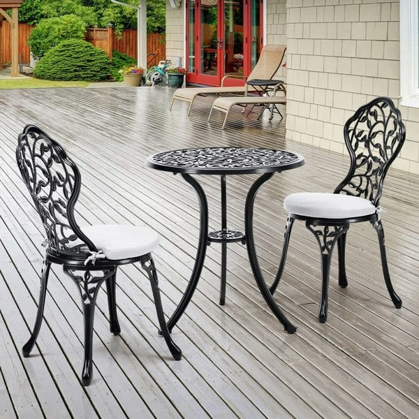 3pcs Black Cast Aluminum Bistro Table and Chairs Set Garden Dining Sets Living and Home