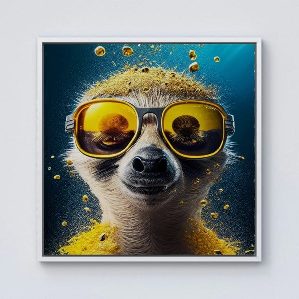 Warren Reed Meerkat With Golden Glasses Splash Art Framed Canvas