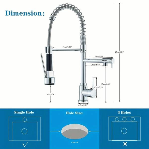 Dyzi Dual Spout Kitchen Tap Pull down Spray Head Faucet High-Pressure