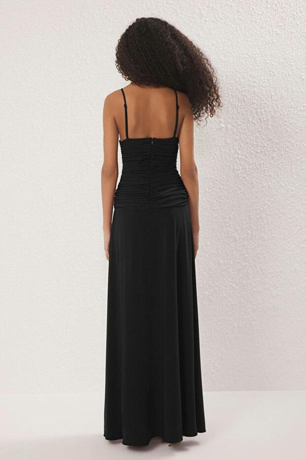 WOVCOR Elegant Maxi Knit Evening Dress with Rose Detail