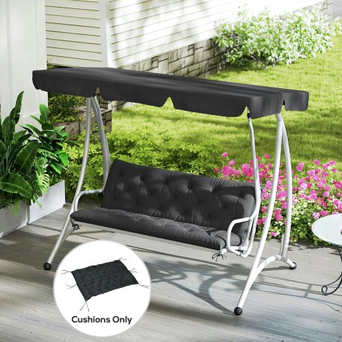Outsunny 3 Seater Garden Bench Cushion Outdoor Seat Pad with Ties Black