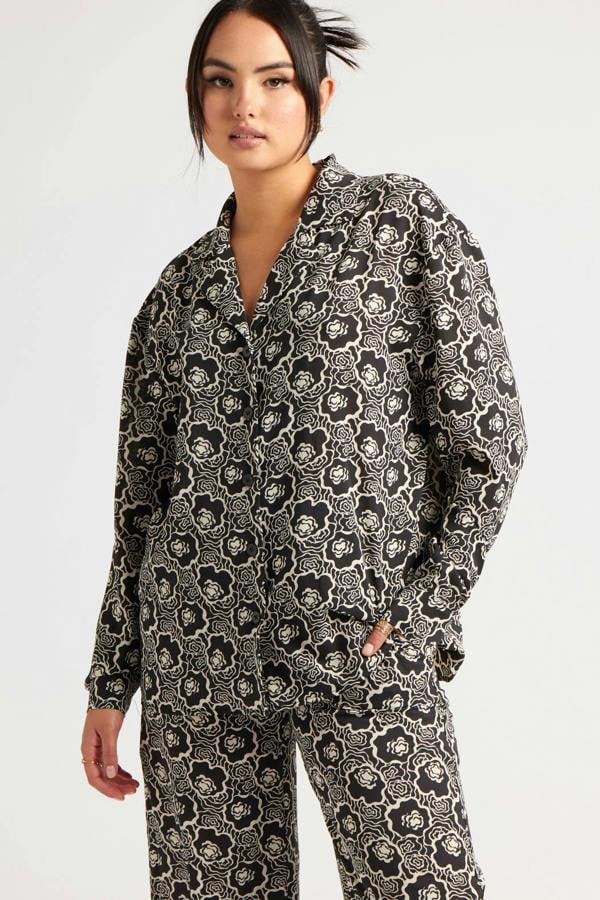 Urban Bliss Stencil Floral Oversized Shirt Co-ord