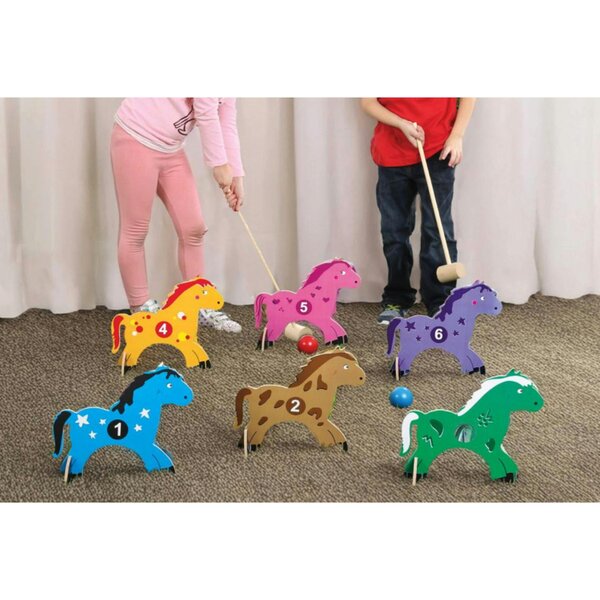 Dyzi All Wood Pony Croquet Set Classic Outdoor Garden Game