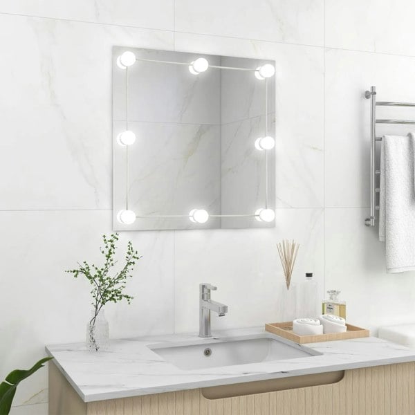 Berkfield Wall Mirror with LED Lights Square Glass