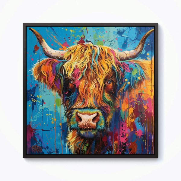 Warren Reed Splash Art Highland Cow Framed Canvas