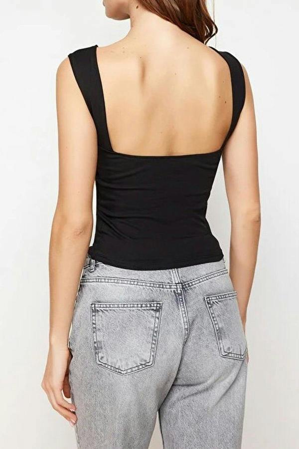 WOVCOR Backless Fitted Cotton Knit Blouse