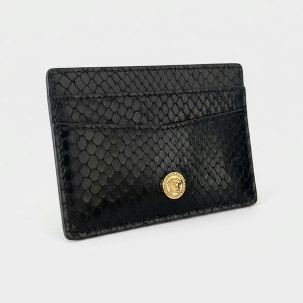 Supplied Fashion Versace black snakeskin leather cardholder with gold Medusa head emblem