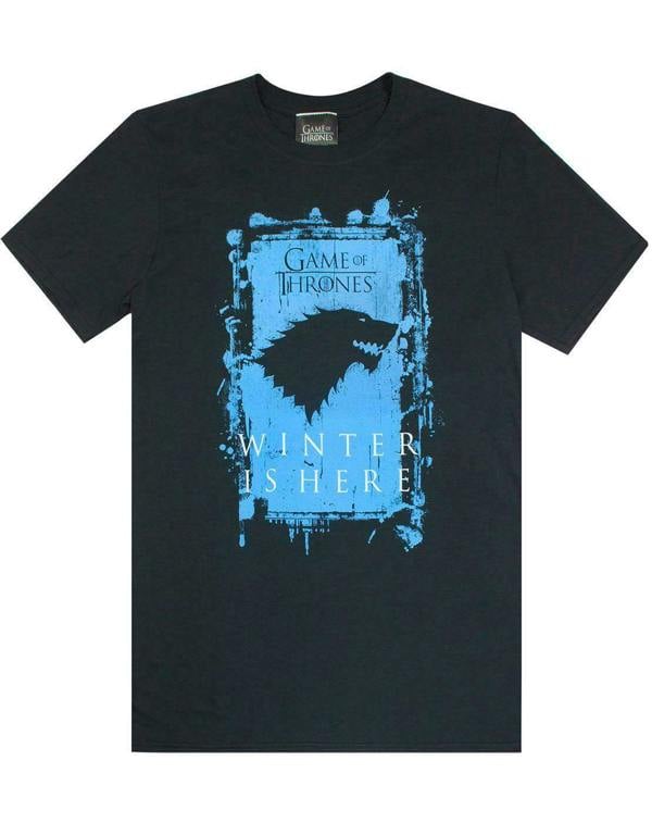 Game of Thrones Mens Black Stark House Direwolf Graphic With Slogan Short Sleeved T-Shirt