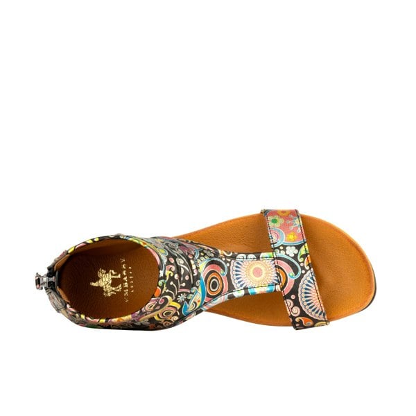 Embassy London Downtown - Navy & Pink - Women's covered heel flat leather sandal with T Bar strap
