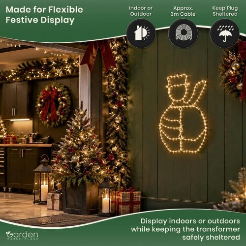 98cm LED Rope Light Snowman Christmas Decoration, Indoor & Outdoor Wall Hanging