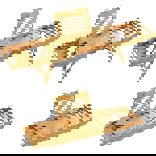 MANTRARAJ Bathtub Tray Bath Caddy Breakfast Tray Natural Bamboo Wood 2 in 1 Bath Tub Tray