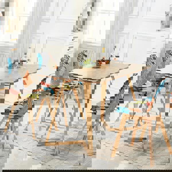 Life Interiors Set of 2 Patchwork Multi Colors Fabric Dining Chairs with Wooden Legs, Mid-Century Modern Accent Chair