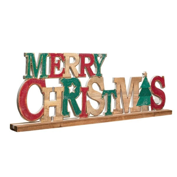 Samuel Alexander 80cm Red and Green Wooden Merry Christmas Table Top Sign