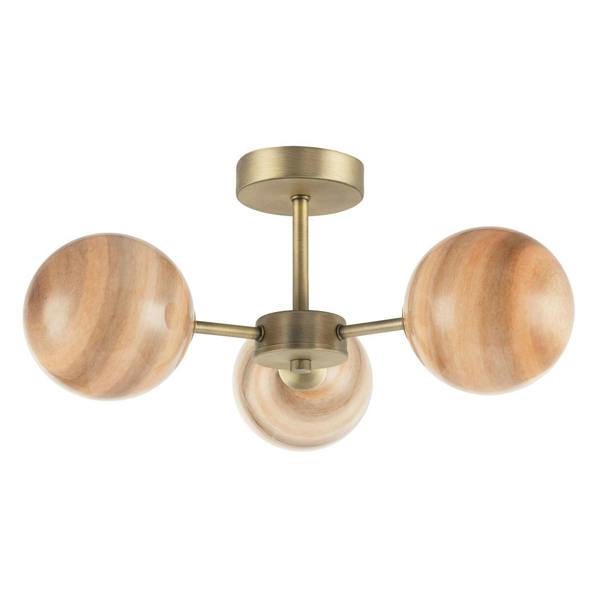Designer Antique Brass Ceiling Light with Stripe Marble Glass Shades Image 4