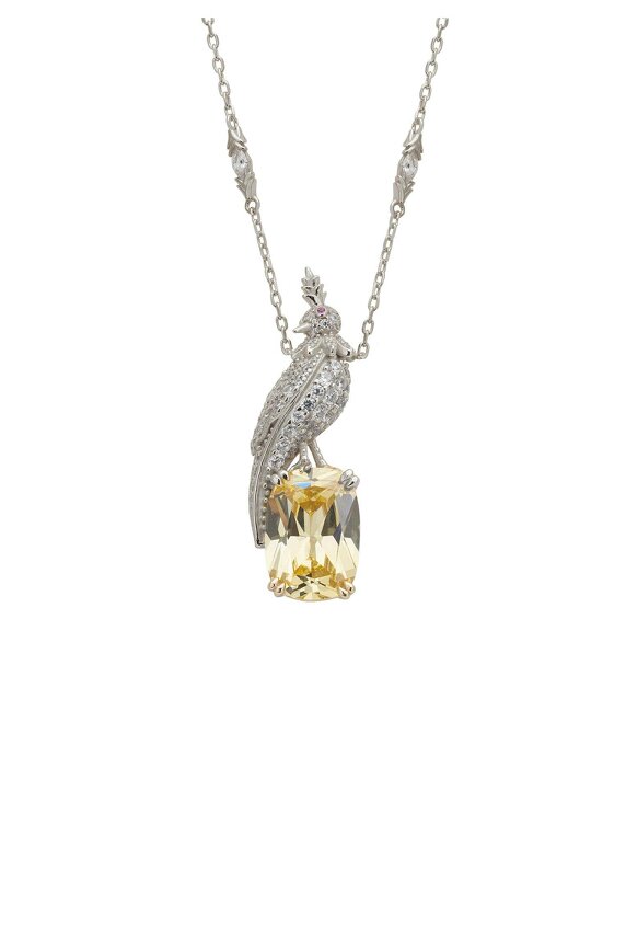 Latelita Crested Love Bird Pendant Necklace Yellow Topaz Silver