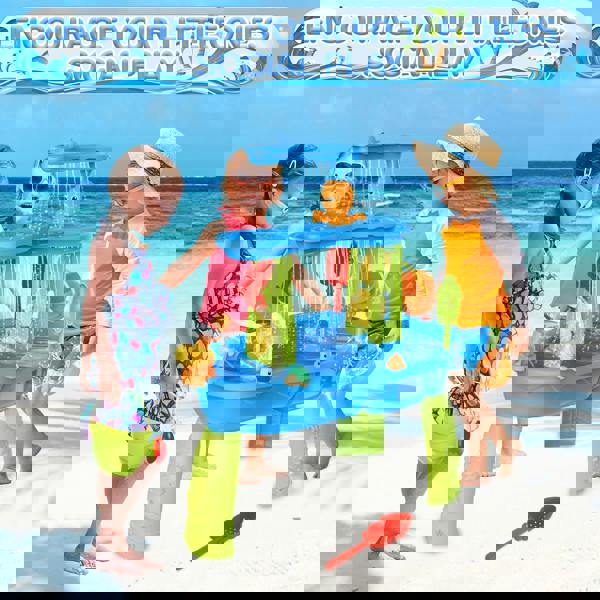 deAO Toys deAO 3-Tier Sand and Water Play Table – Kids' Outdoor Activity Set with Lid & 10+ Beach Accessories