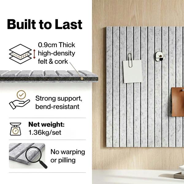 Levede Felt Notice Board 12PCS Wall Tiles Pin Board Self Adhesive Grey 30x30cm