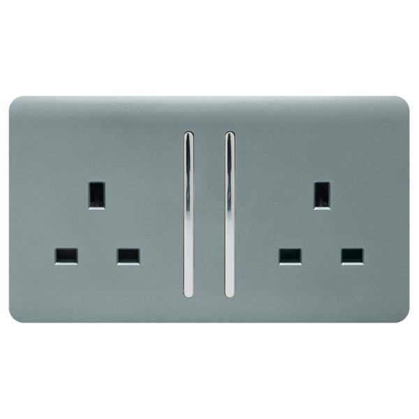 Trendi Switch 2 Gang Long Switched Plug Socket in Cool Grey