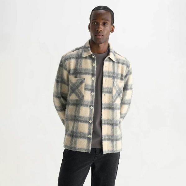 Wax London Whiting Ash Wool Blend Check Overshirt