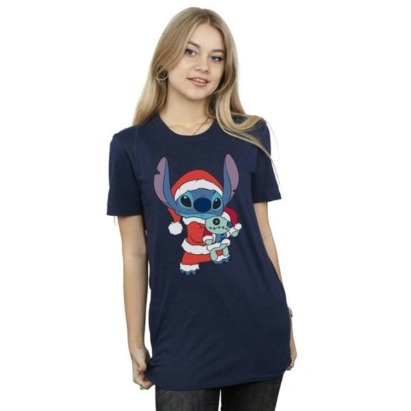 Disney Womens/Ladies Lilo And Stitch Stitch Christmas Cotton Boyfriend T-Shirt - Navy Blue