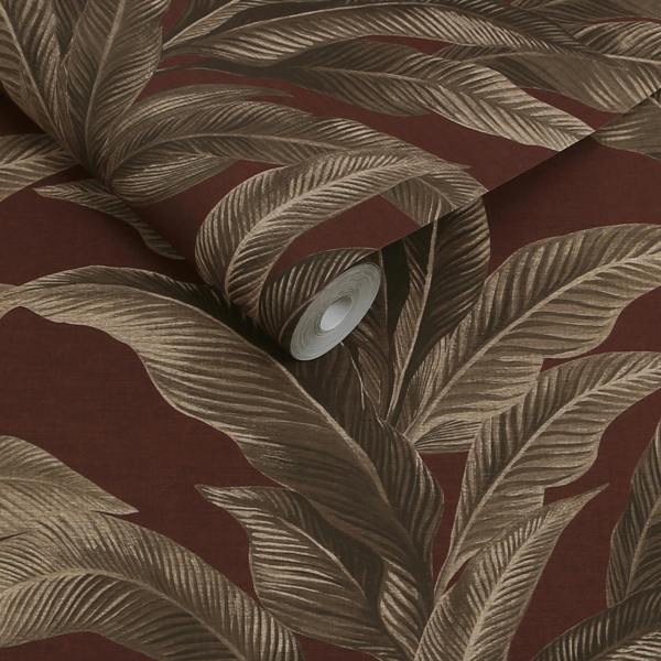 Next Glamtique Leaf Damson Wallpaper
