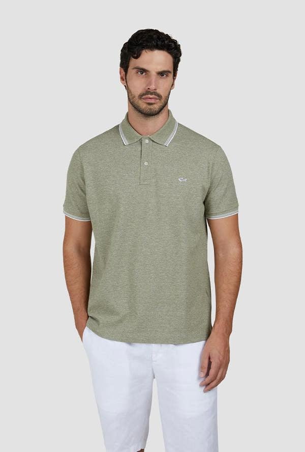 Paul & Shark Men's Jaspe Pique Cotton Polo with Striped Trims