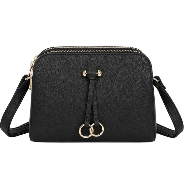 Love EMVY Double Zip Crossbody Bag with Gold Ring Detail - Black
