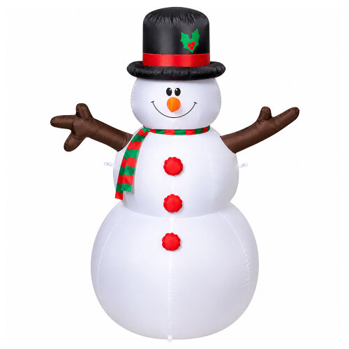 1.8m Inflatable Christmas Snowman with 3 Internal Low Voltage LED Lights, 12V Fan Motor, Guide Ropes and Transformer, Indoor/Outdoor Decoration
