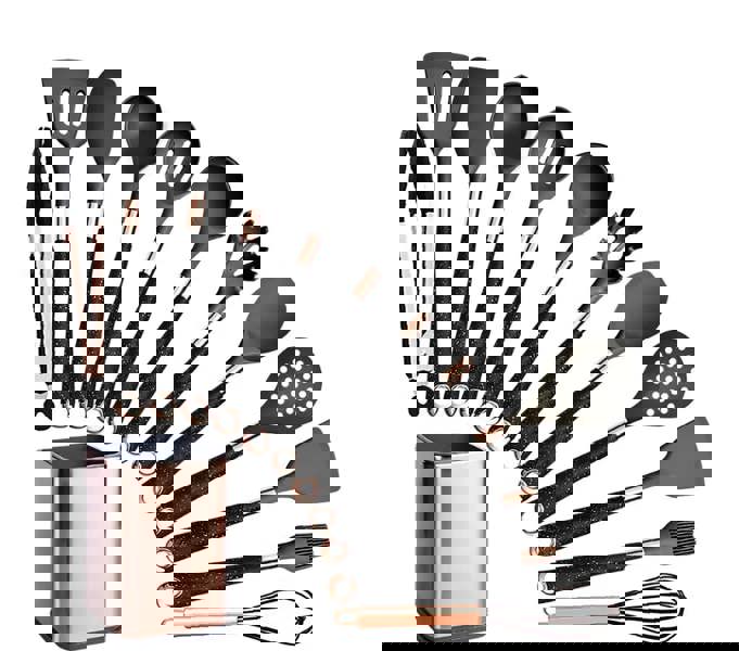 Anygleam 12-Piece Nonstick Kitchen Utensil Set – Black Cooking Tools with Gold-Plated Handles, Heat-Resistant, Includes Storage Box