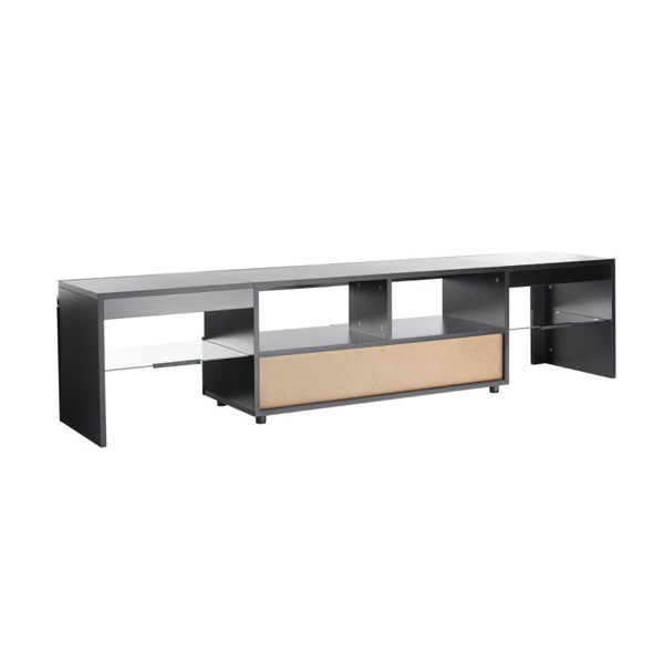 MMT Furniture Designs Modern Black 200cm Matt Gloss TV Stand Cabinet Suitable for 55 - 80 Inch 4K LED Flat Screen TV's Glass Shelves