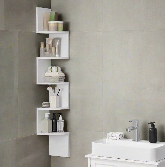 Modcraft White Corner Wall Shelf – 5-Tier Stylish Bookcase with Rounded Edges, 20 x 20 x 126 cm