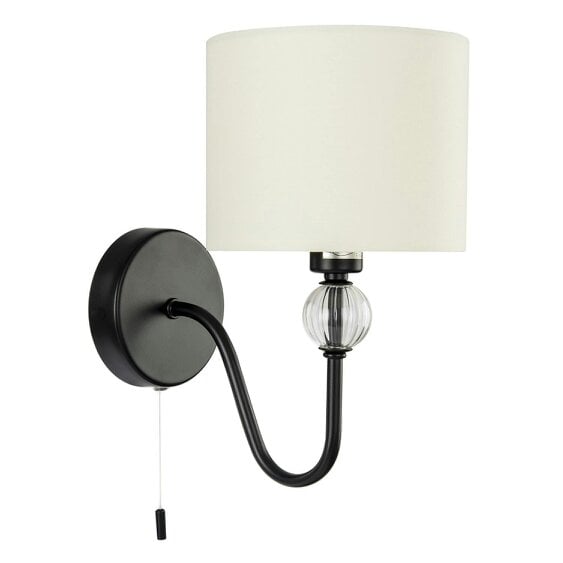 Happy Homewares Sleek Bedside Wall Light in Matte Black with Pull Switch and Shade